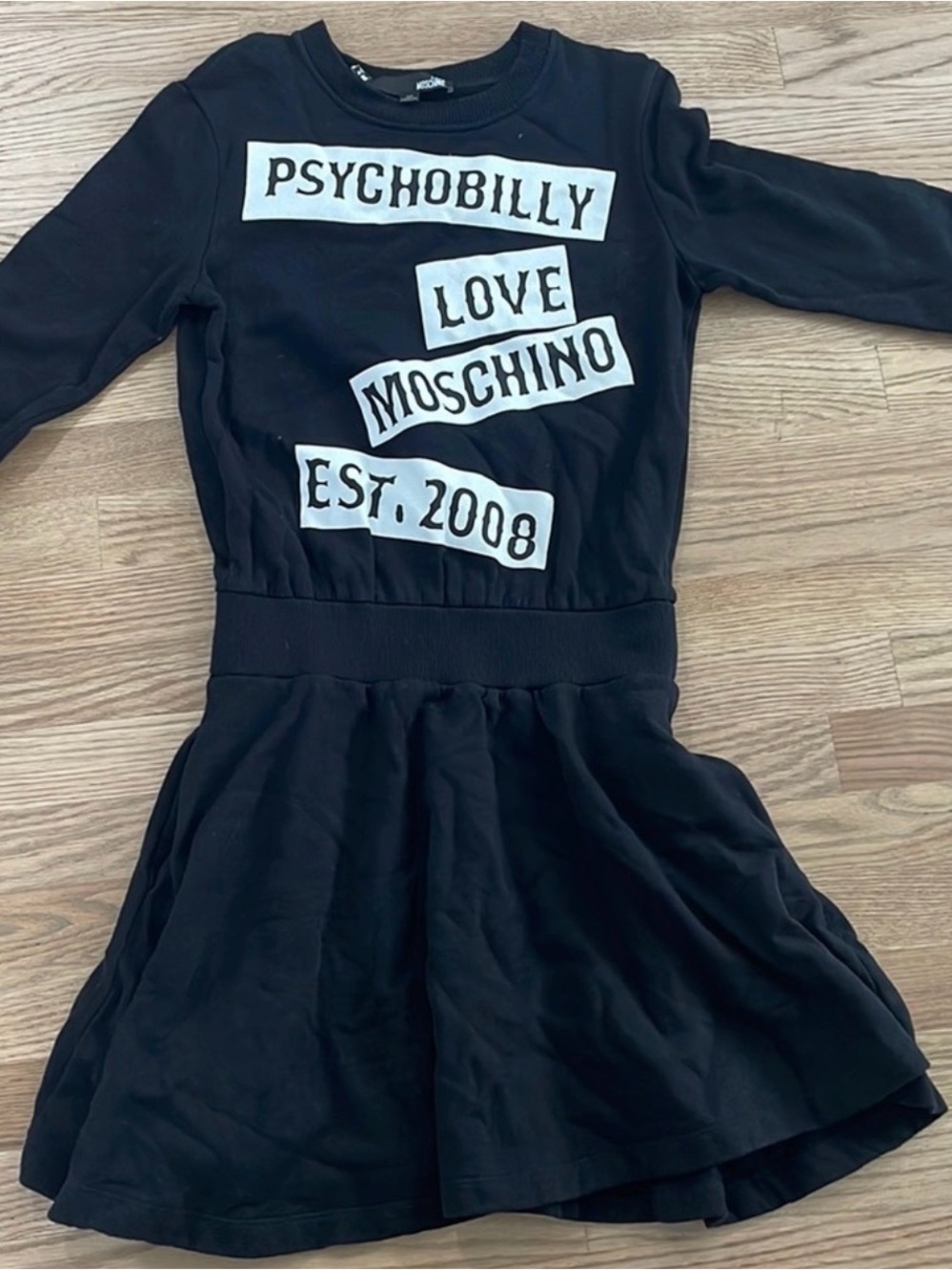 Love Moschino Black Long Sleeve Psychobilly Logo Skater sweater Dress